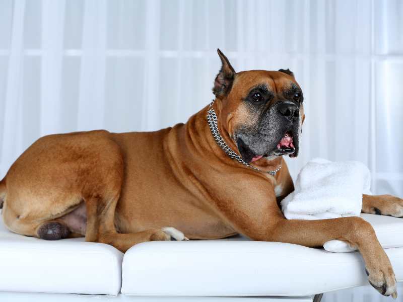 Boxer Dog on a massage table